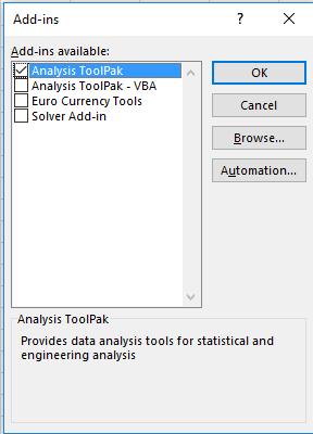 Select Analysis ToolPack