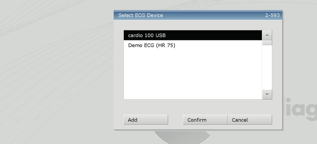 3.4.1 Recording of resting ECG If several ECG devices are connected to the workplace, the Select ECG Device dialogue will be displayed.