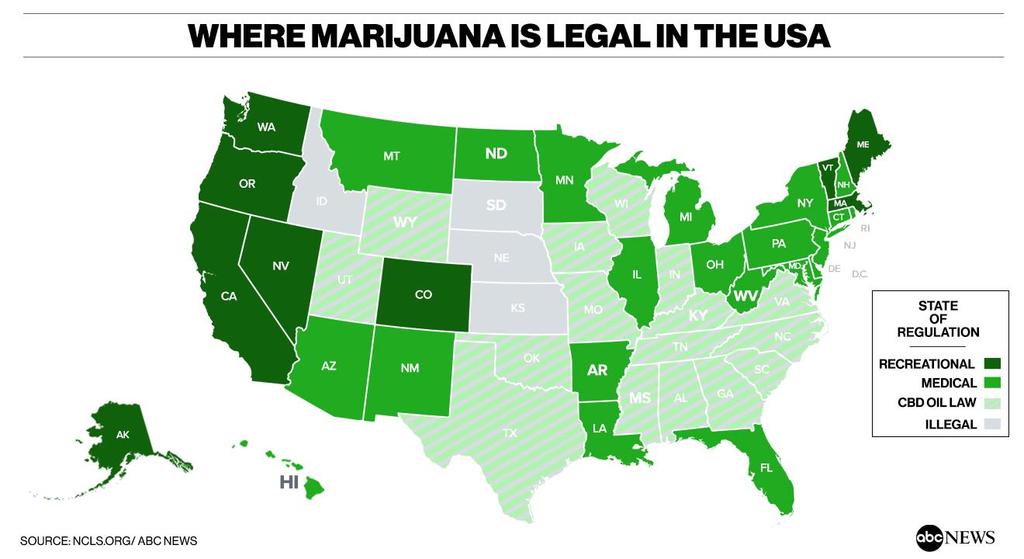 State of the Union 2018 30 States & DC have legalized Medical and/or Recreational Marijuana Medicinal Marijuana refers to the use of cannabis or marijuana, including constituents of cannabis, THC,