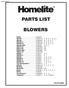 Small Engine Parts PARTS LIST BLOWERS