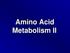 Amino Acid Metabolism II