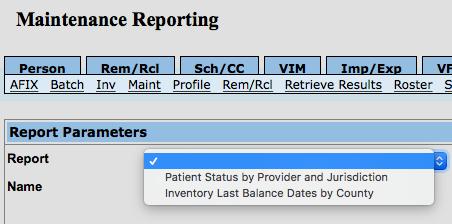 Step Two: Select the appropriate report, select the desired report parameters and then click Submit. The system will return to the Landing Page ( Home Screen ) once the report is submitted.