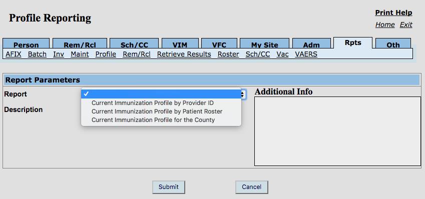 Step Two: Select the Current Immunization Profile to generate.