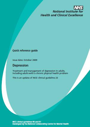 NICE Guidelines on adult depression Based on evidence review from randomized controlled trials For mild to moderate depression, initial treatment should be low intensity, guided self-help, group CBT,