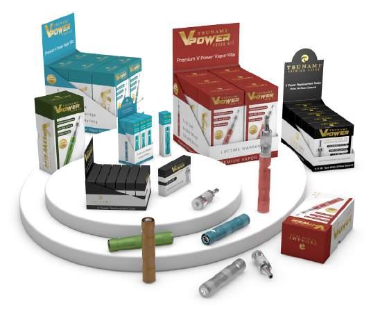 The V-POWER product line includes full kit displays, available in 6 colors, and replacement accessories that include batteries,