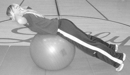 Back Extension Stability Ball Reverse Crunch Laying prone, support hips on stability