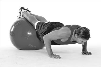 Floor push-ups with the ball Floor push-ups on the ball target your chest muscles along with your abdominal muscles and butt to keep you steady on the ball.