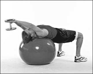 Chapter 8: Walking Tall: Chest, Abdominals, and Lower Back 115 When you combine this exercise with the ball, you get the added benefits of working the butt and the hips as you press up into the