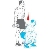Tuesday Dumbbell Squat Stand with your feet shoulder-width apart and hold a pair of dumbbells at your sides.