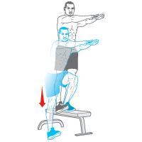 Use your upper-back muscles to pull the dumbbell up and back. Pause, then slowly lower the weight. Do 10 reps on each side. Friday Single-leg Squat Stand on a bench.