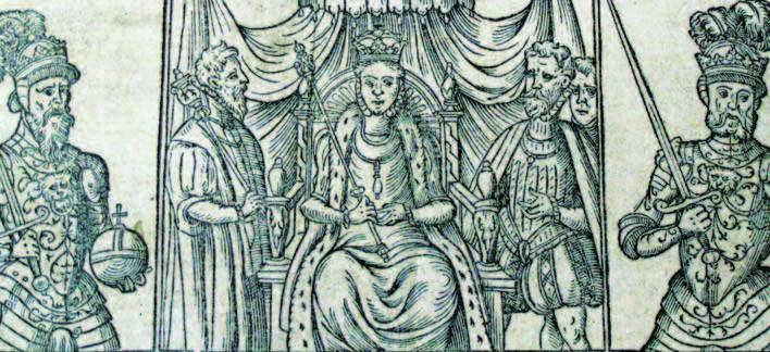 INTERDISCIPLINARY GROUPS HISTORY OF THE BOOK NEWS QUEEN ELIZABETH, DETAIL FROM WOODCUT TITLE PAGE OF HOLINSHED S CHRONICLE wooden hammers used in the medieval and early modern period to beat rag pulp