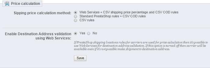 2 Pasul 2 In pasul Price calculation avem trei metode de selectie: 1 - WebService + CSVshipping price percentage and CSV COD rules (este metoda indicata ) deoarece pretul este transmis prin