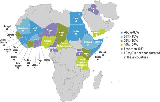 Appendix 2 Countries that practice FGM FGM is concentrated in a swathe of countries from the Atlantic coast to the Horn of Africa FGM has also been documented in communities including: Iraq Israel