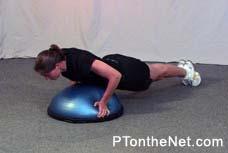 DOME PUSH-UP Kneel on the floor, on a mat or other padded surface if necessary. Place the hands on the sides of the dome, keeping the arms fully extended and the fingertips facing down.