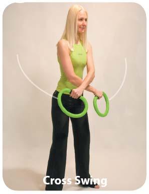 CROSS SWING Stand in a stable position, feet hip width apart, tilt the upper body slightly forward, and swing
