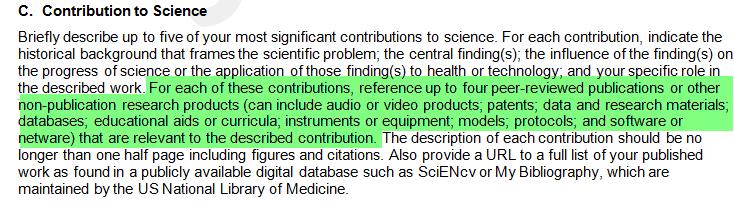 Section C: Contributions to Science: Four Publications or Research Products Instructions NOTE: Per NIH: Journal