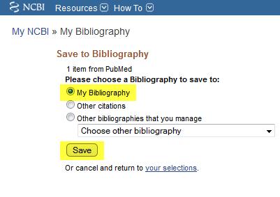 Select My Bibliography.