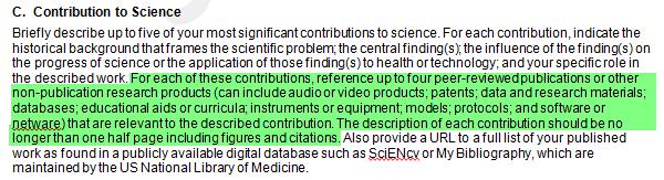 SciENcv: Section C: Contributions to Science Add up to four publications or research products for each contribution.