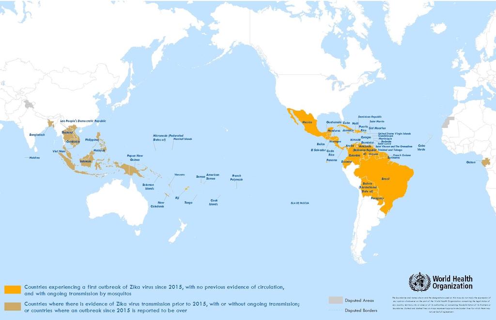 Figure 3. Countries, territories and areas reporting Zika virus, 2007-2016.