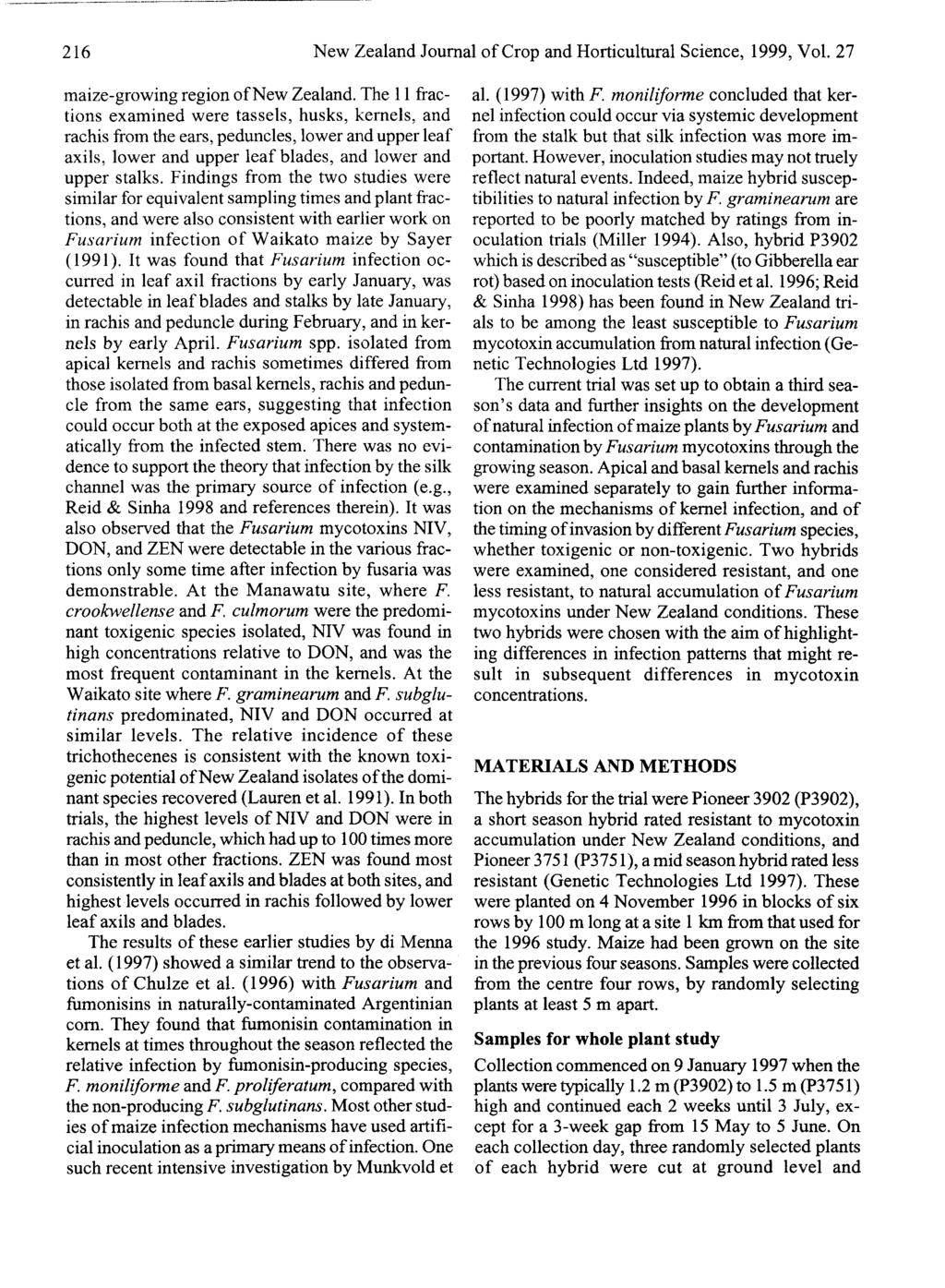 216 New Zealand Journal of Crop and Horticultural Science, 1999, Vol. 27 maize-growing region of New Zealand.