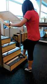 Begin with 2 inch stair and increase height gradually as strength improves.