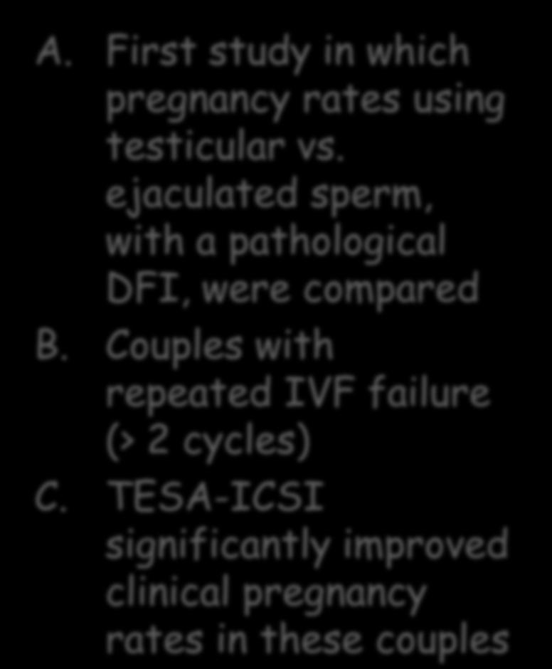 ejaculated sperm, with a pathological DFI, were compared B.