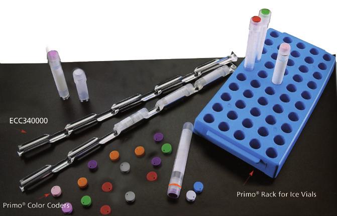 Primo Rack for Ice Vials This handy autoclavable rack can hold up to 50 cryogenic vials. Now with one hand, you can easily unscrew a Primo Ice vial closure.