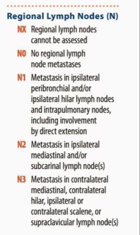 BACKGROUND Current staging edition (7th, 2009) 1 does not consider the number of mediastinal LN, the number of involved nodal stations or PET scan findings as prognostic factors.