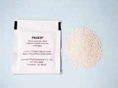 Para-aminosalicylic acid (PAS) Delayed-release PASER granules (acid-resistant outer coating) Bulky, unpleasant taste Anorexia, nausea, vomiting, abdominal discomfort