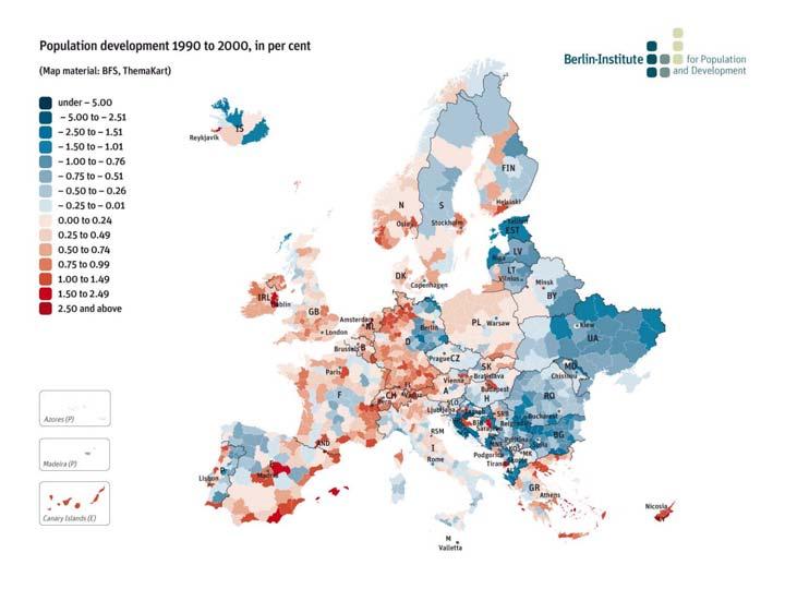 Population by Regions 1990-2000 (actual change in %) Source: