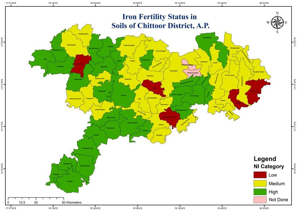 Map.3 Spatial variation in DTPAextractable Fe deficiency status in soils of Chittoor district of AndhraPradesh Map.