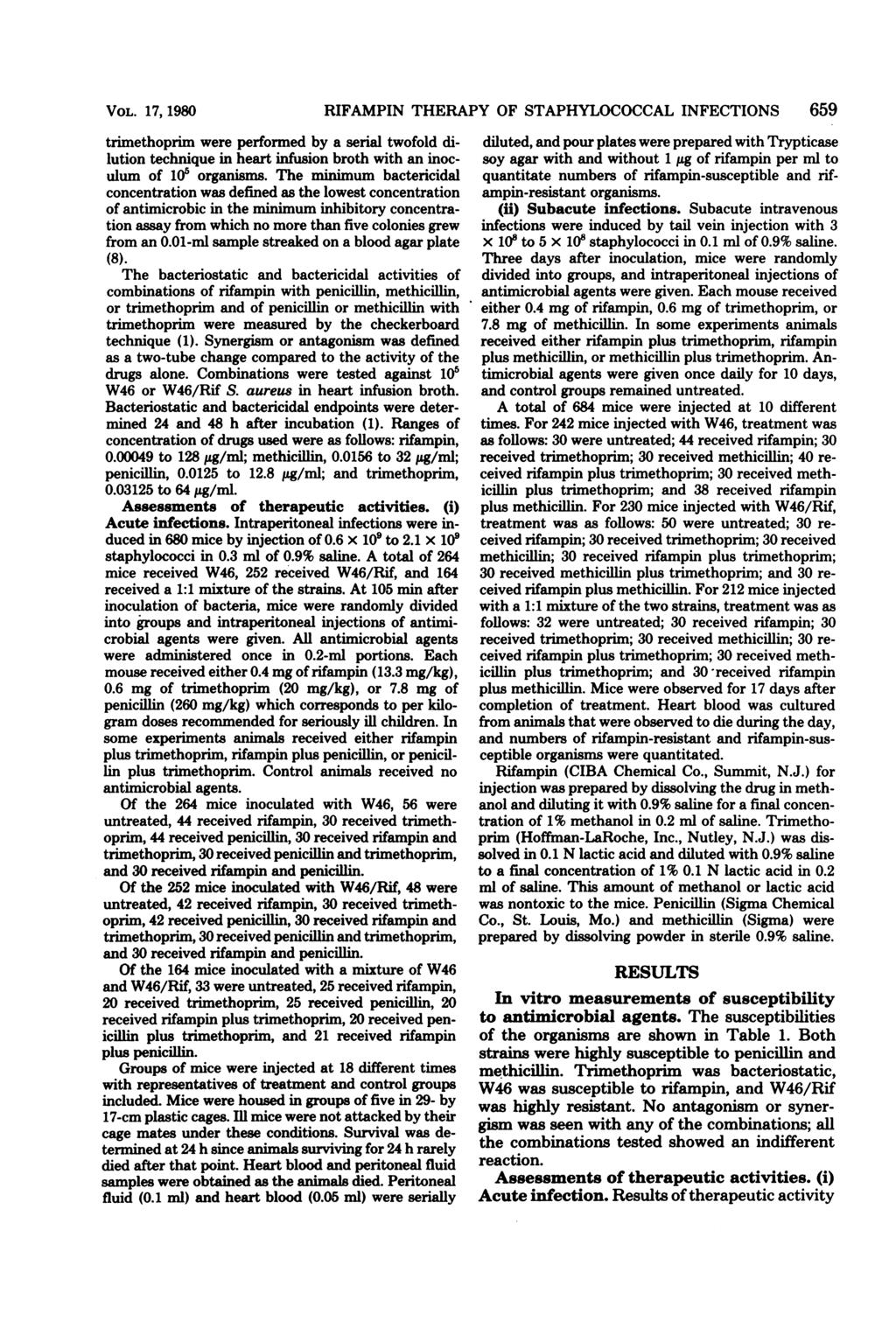 VOL. 17, 1980 trimethoprim were performed by a serial twofold dilution technique in heart infusion broth with an inoculum of 105 organisms.