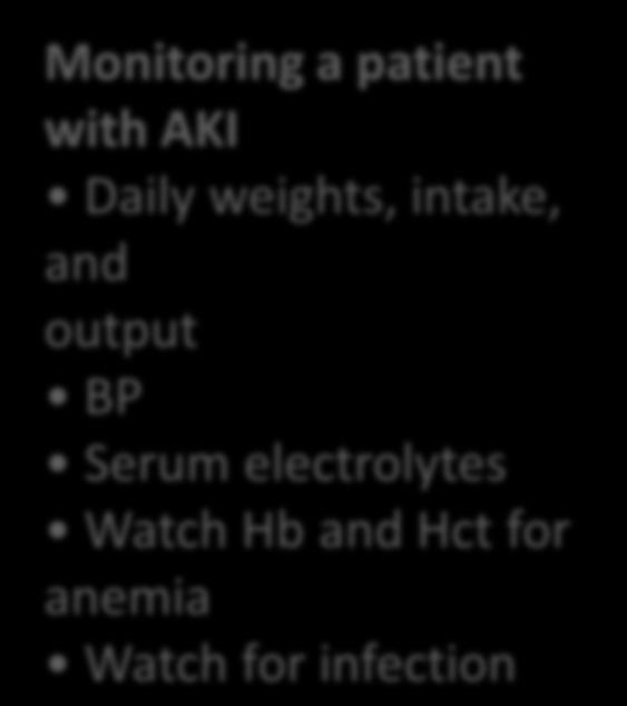 36 Quick Hit Monitoring a patient with AKI Daily weights, intake, and