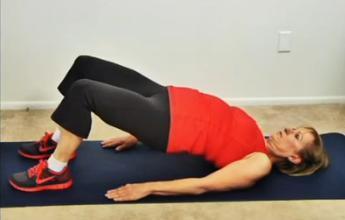 SUPINE HIP EXTENSION 1. Begin by lying back on a firm, comfortable surface with your knees up and your heels close together on the floor, spread 6 12 inches apart, and arms by your side.