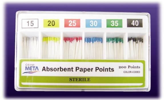 Absorbent Paperpoints Hand Rolled for Extra Absorbency Rigid enough to insert in canals without curling or bending Rolled firmly to hold shape when withdrawn from the canal Highly absorbent