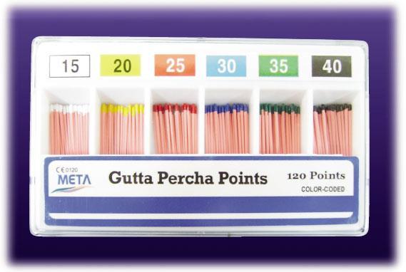 Gutta Percha Points Made from the Finest Gutta Percha Uniformly Hand Rolled Combination of stiff and flexible properties provide ideal working qualities Uniform and non-distorting crimp Excellent