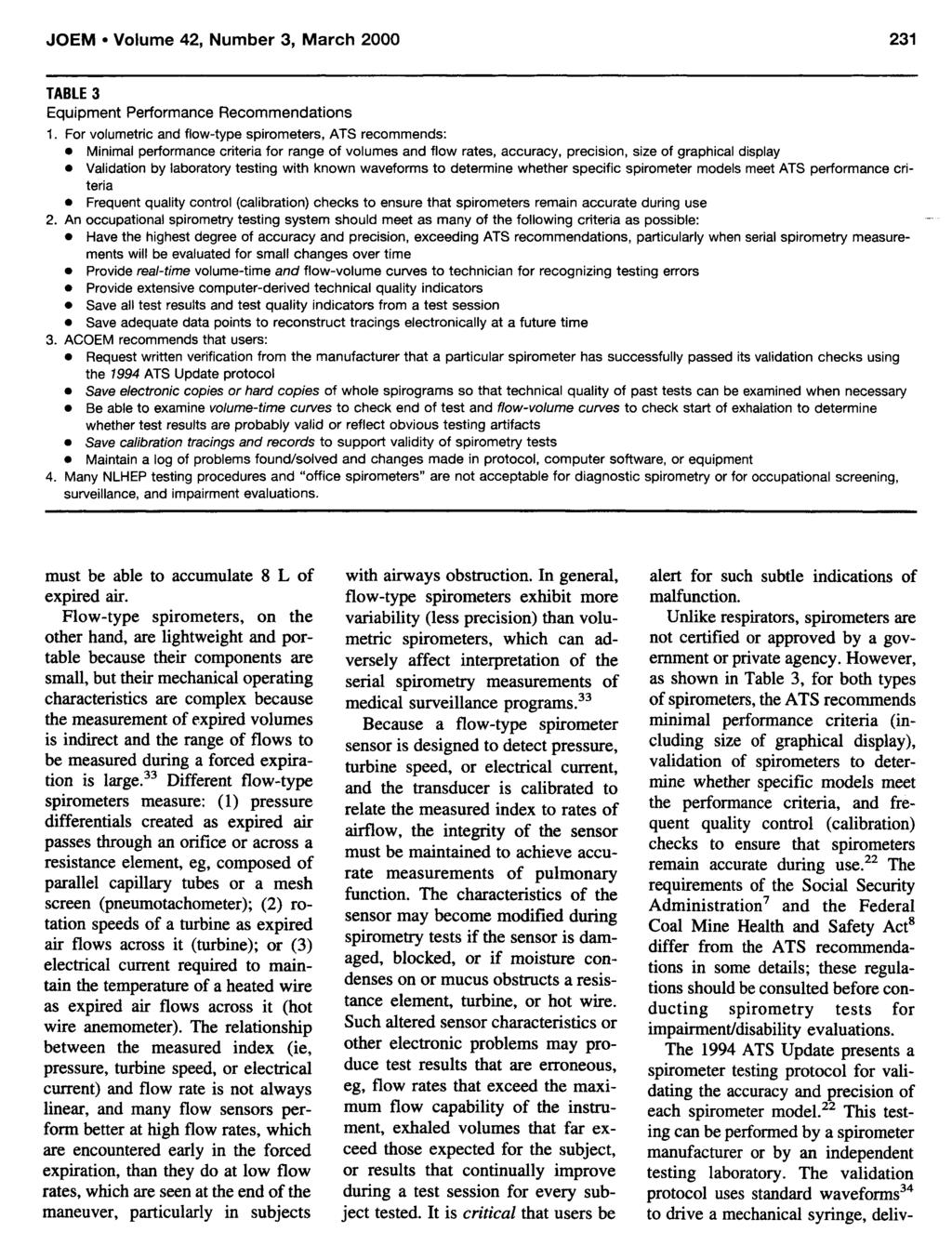 JOEM Volume 42, Number 3, March 2000 231 TABLE 3 Equipment Performance Recommendations 1.