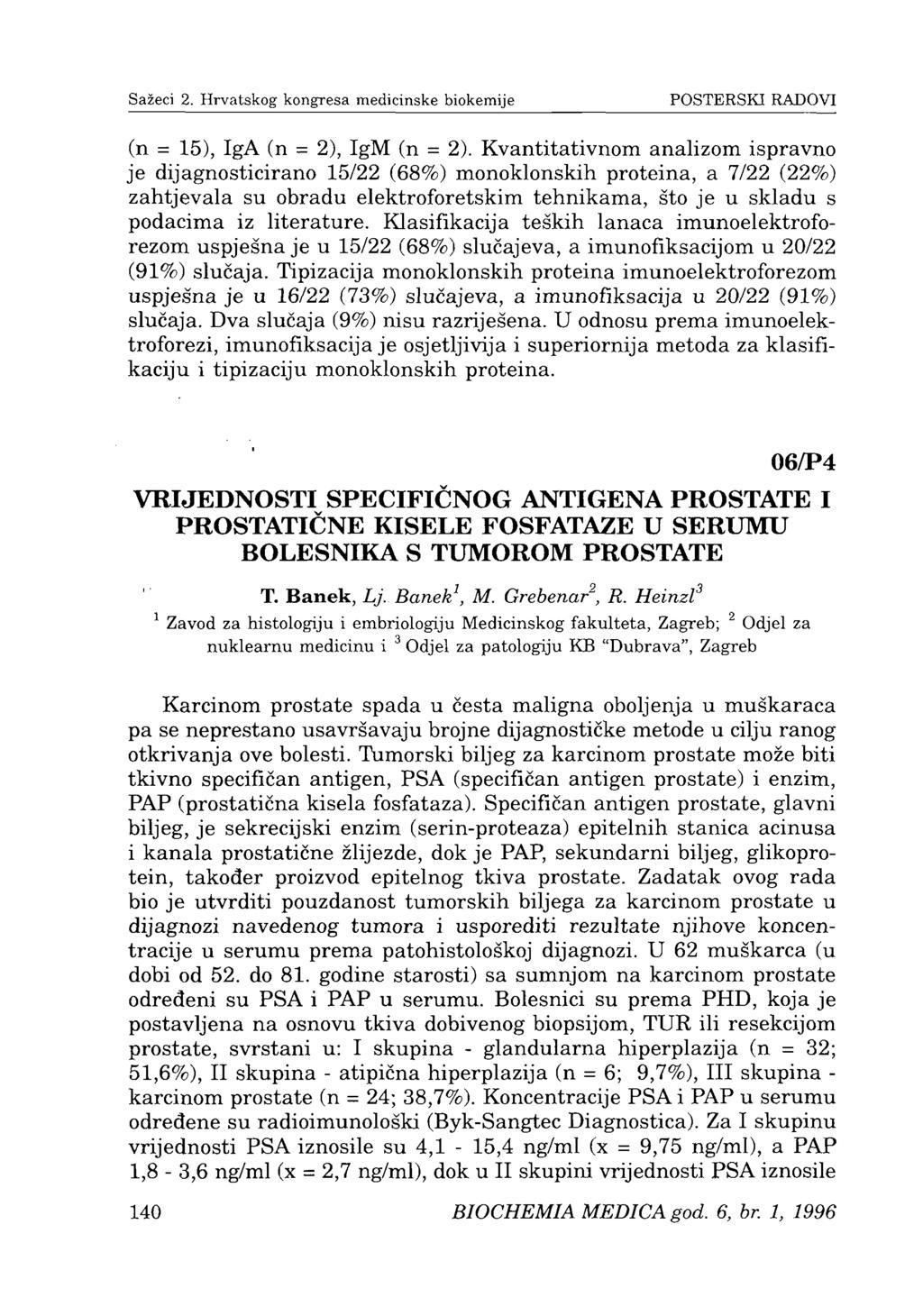 Sažeci 2. Hrvatskog kongresa medicinske biokemije POSTERSKI RADOVI (n = 15), IgA (n = 2), IgM (n = 2).