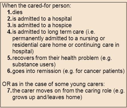 The concept of a former carer Considerable terminological variation: carer is a