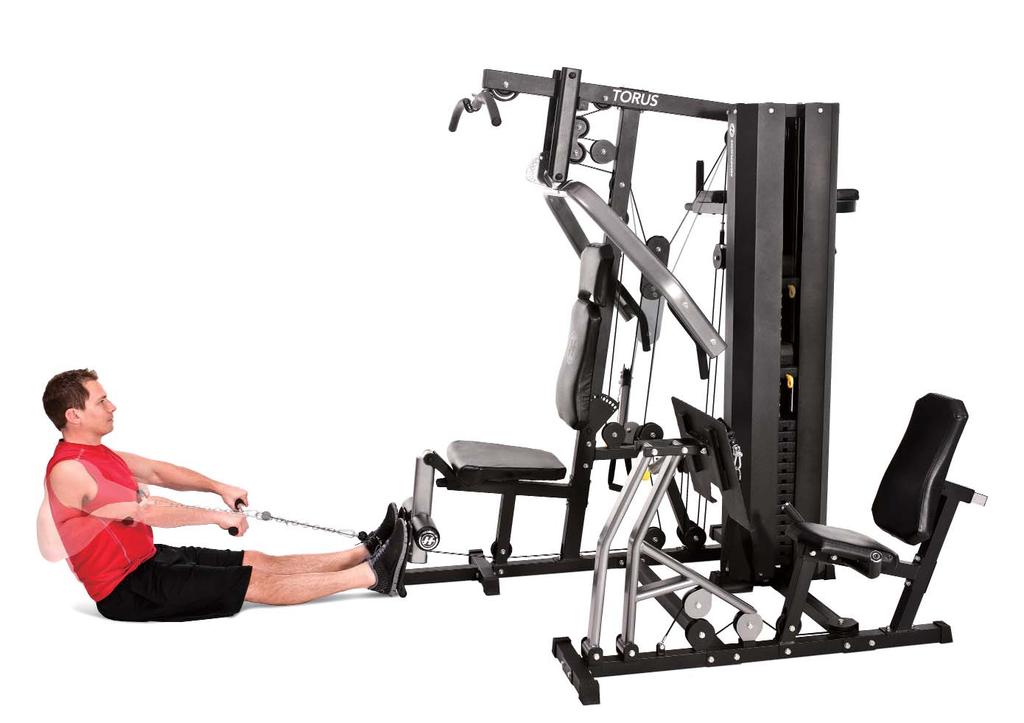 SEATED CABLE ROW 5 1. Attach the short handle (low row bar) to the lower pulley. 2.