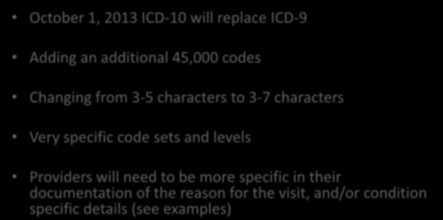 ICD-10 is coming October 1, 2013 ICD-10 will replace