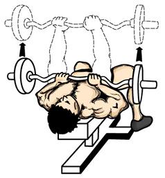 Close Grip Bench Press 1. Lie face up on a flat bench. Plant your feet firmly on the ground and keep your back flat against the bench. 2.