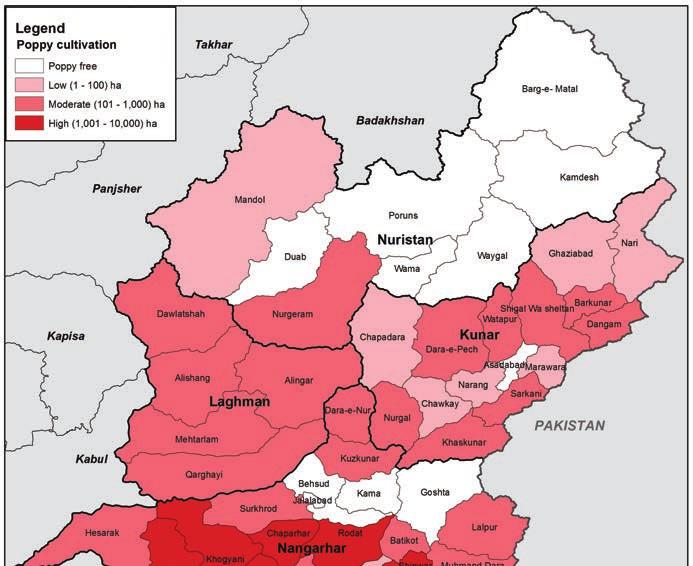 Figure 6: Opium poppy cultivation in the Eastern region (by district), 20