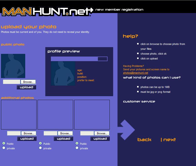 Step 3: Upload your photo Manhunt has a standard public image that is