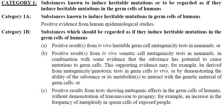 Germ cell mutagenicity 2 different