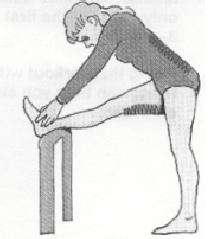 Hamstring Stretch Stretches the hamstrings and lower back. Put 1 foot up on a chair.