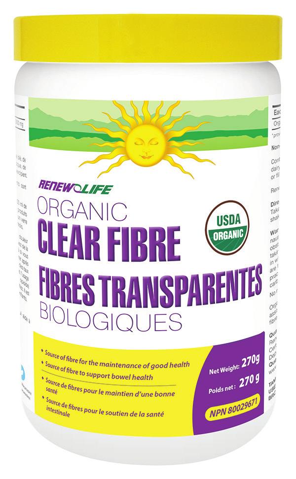 Help Soak Up Toxins With Fibre Organic Clear Fibre Organic Clear Fibre uses 100% organic acacia fibre. Acacia is high in soluble fibre, yet yields little to no gastrointestinal side effects.