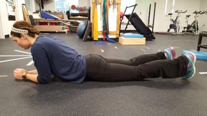 Planks (Bow and Toes) Lie on your stomach on a table or floor with your forearms/elbows on the table/floor.