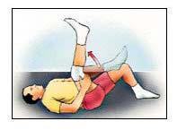 Hamstring Stretch, Supine, 10 Repetitions - Lie on your back. Bend your hip, grasping your thigh just above the knee.