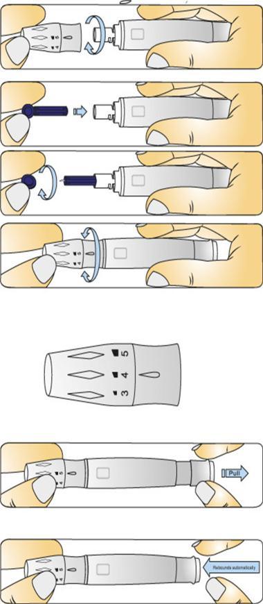 Twist off the protective cover to expose the lancet tip. 4. Replace the adjustable tip tightly. 5.